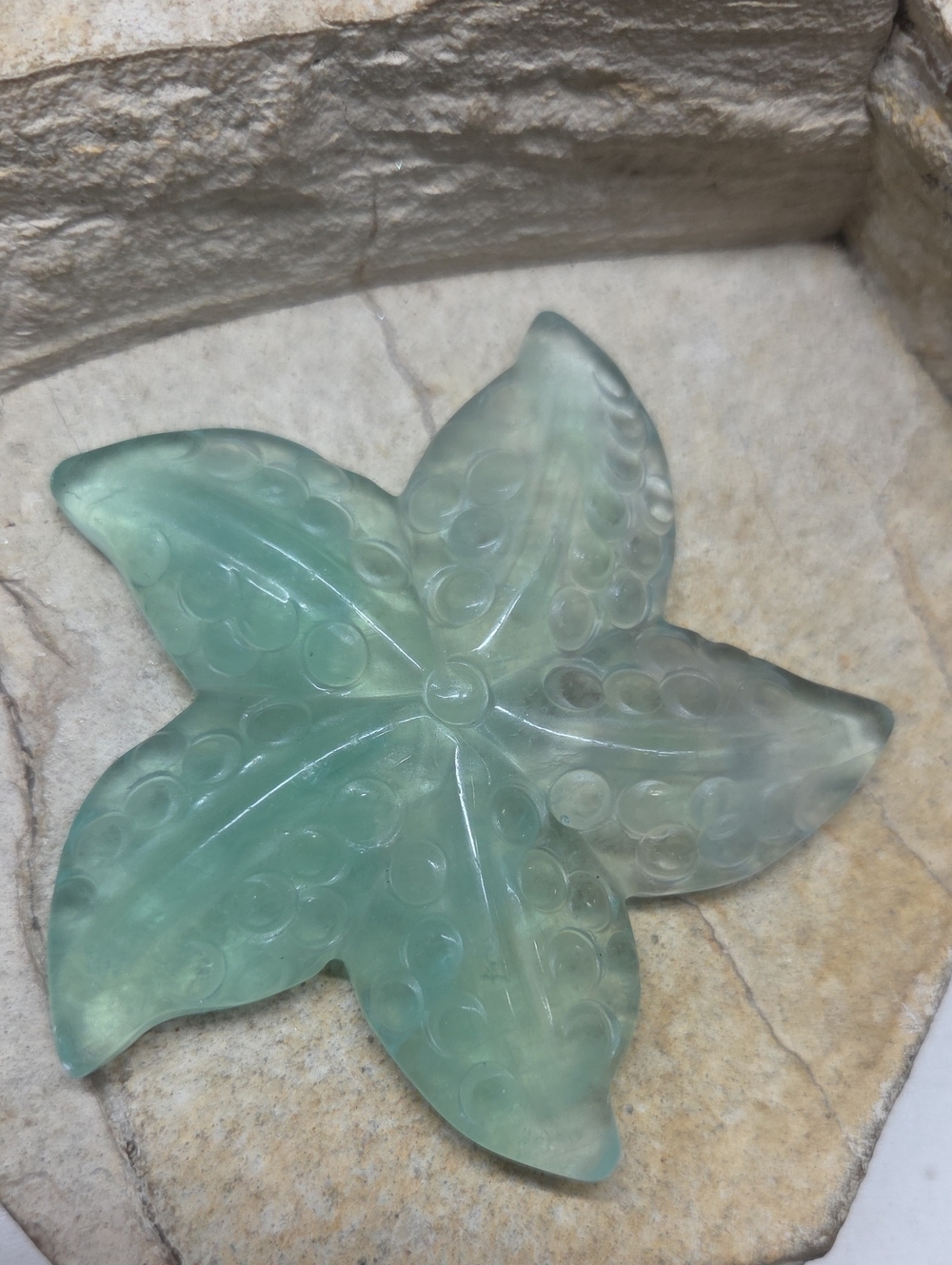 Carved Starfish Fluorite Crystal Stone- Green